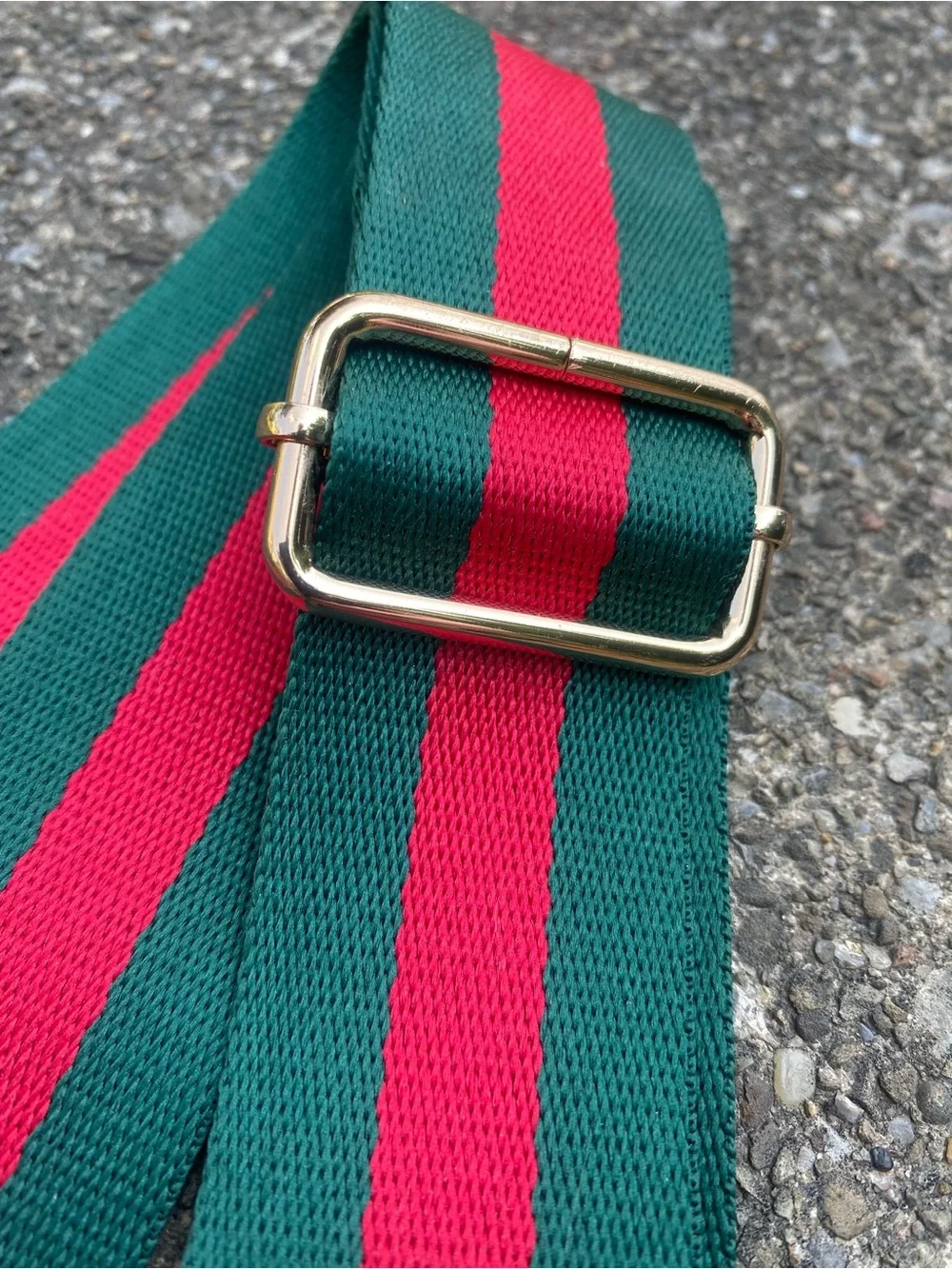Striped Green & Red Adjustable Bag Strap with Gold Hardware